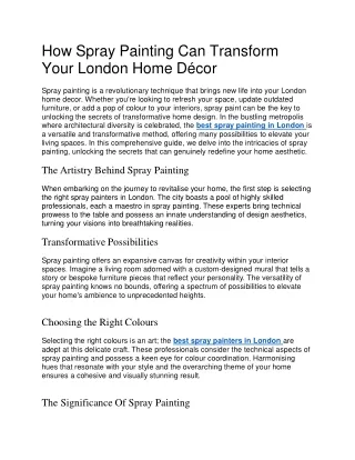 How Spray Painting Can Transform home interior in London