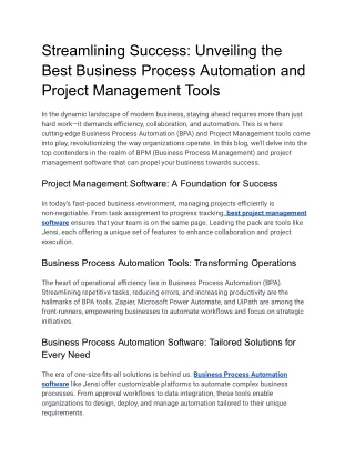Streamlining Success_ Unveiling the Best Business Process Automation and Project Management Tools