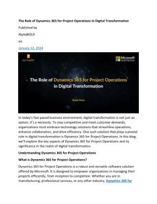The Role of Dynamics 365 for Project Operations in Digital Transformation