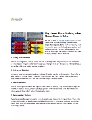 Why choose Abazar Shelving to buy Storage Boxes in Dubai