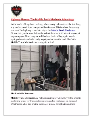 Highway Heroes The Mobile Truck Mechanic Advantage