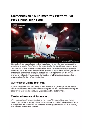 Diamondexch _ A Trustworthy Platform For Play Online Teen Patti