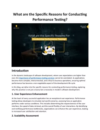 What are the Specific Reasons for Conducting Performance Testing