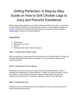 Grilling Perfection_ How to Grill Chicken Legs to Juicy and Flavorful Excellence
