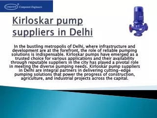 Powering Progress: Unmatched Excellence with Kirloskar Pump Suppliers in Delhi