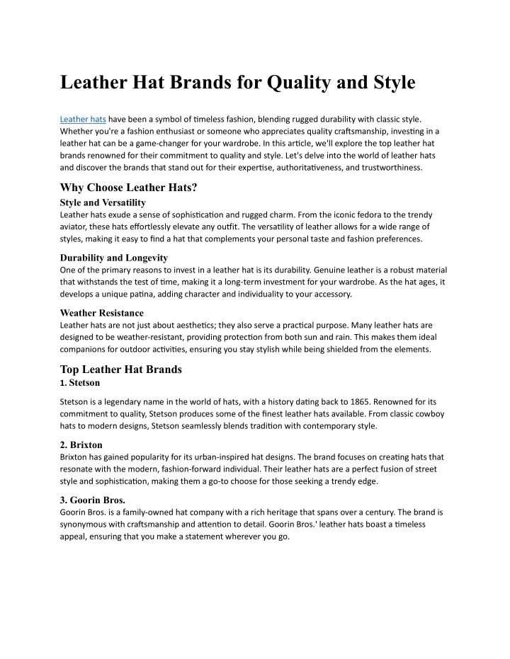 leather hat brands for quality and style