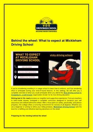 Behind the wheel What to expect at Mickleham Driving School