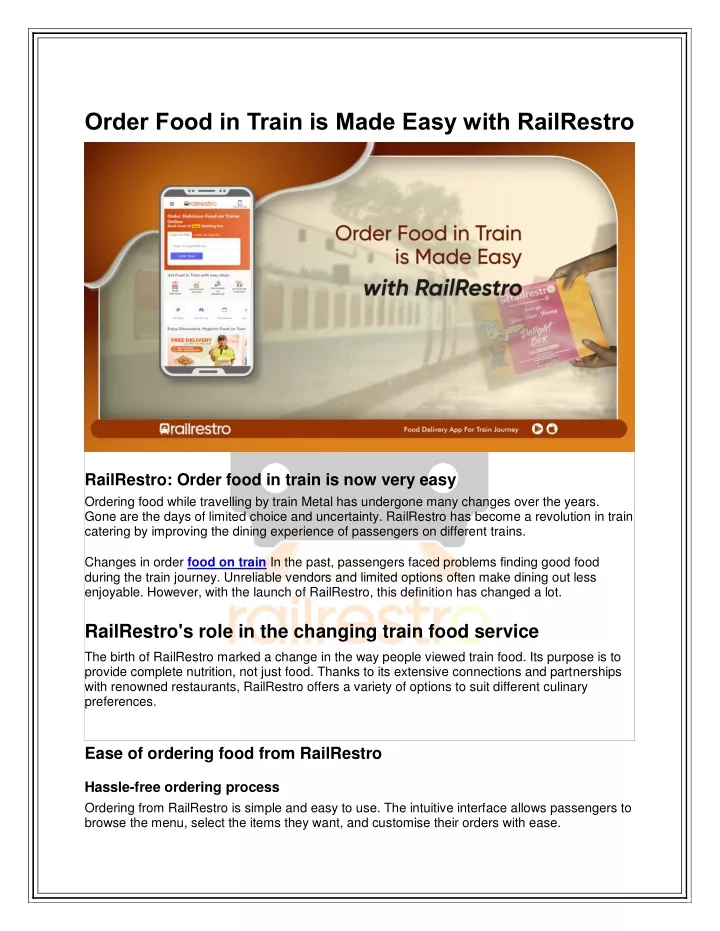 order food in train is made easy with railrestro