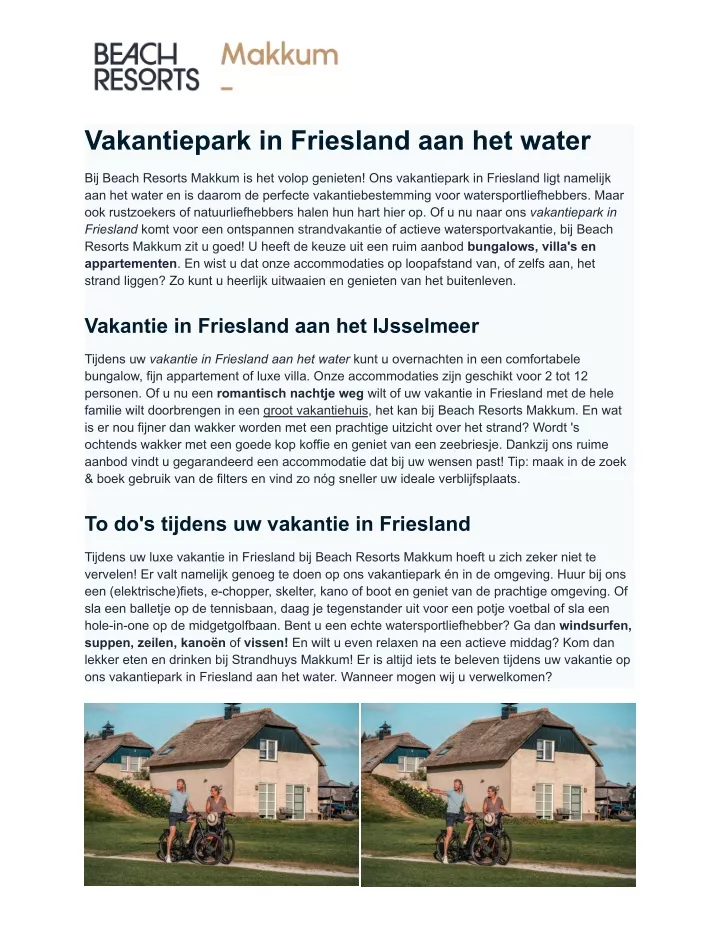 vakantiepark in friesland aan het water