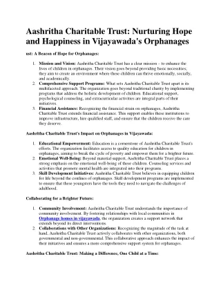 Orphanages in vijayawada - Aashritha charitable trust
