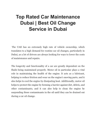 Top Rated Car Maintenance Dubai | Best Oil Change Service in Dubai