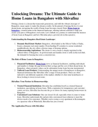 home loans in bangalore