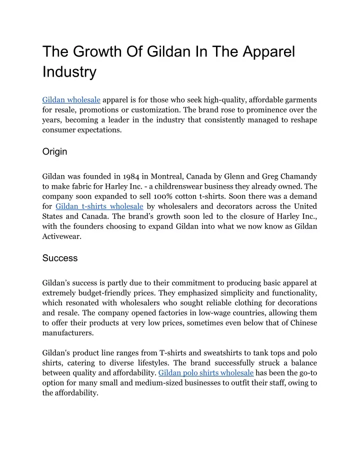 the growth of gildan in the apparel industry