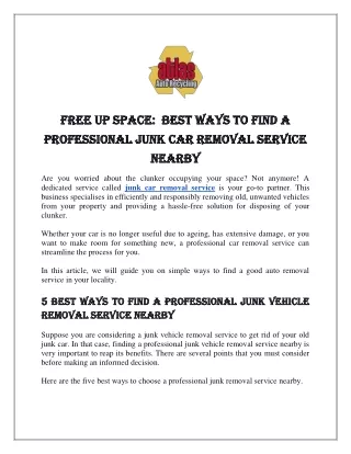 Free Up Space Best Ways to Find a Professional Junk Car Removal Service Nearby