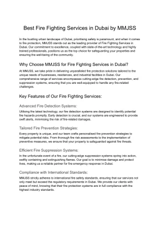 Best Fire Fighting Services in Dubai by MMJSS