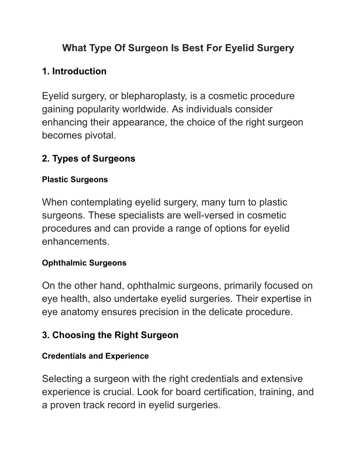 what type of surgeon is best for eyelid surgery