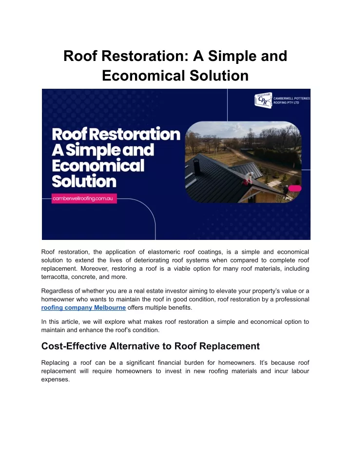 roof restoration a simple and economical solution