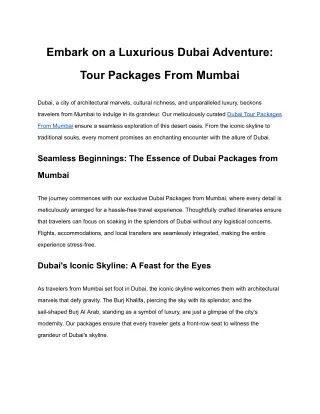 Dubai Packages From Mumbai | Get Upto 40% Off