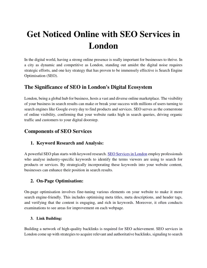get noticed online with seo services in london
