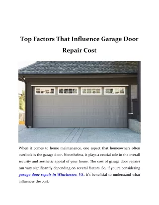 Top Factors That Influence Garage Door Repair Cost