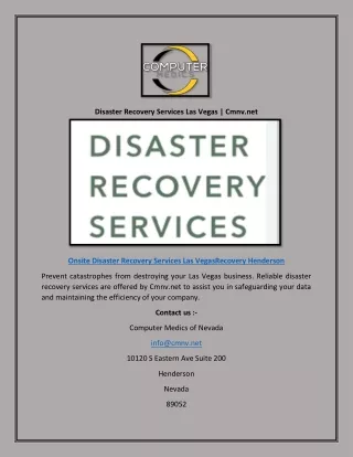 Disaster Recovery Services Las Vegas | Cmnv.net