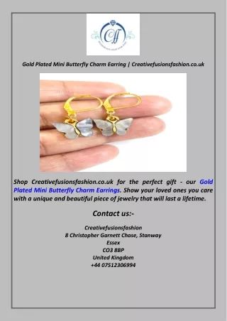 Gold Plated Mini Butterfly Charm Earring  Creativefusionsfashion.co.uk