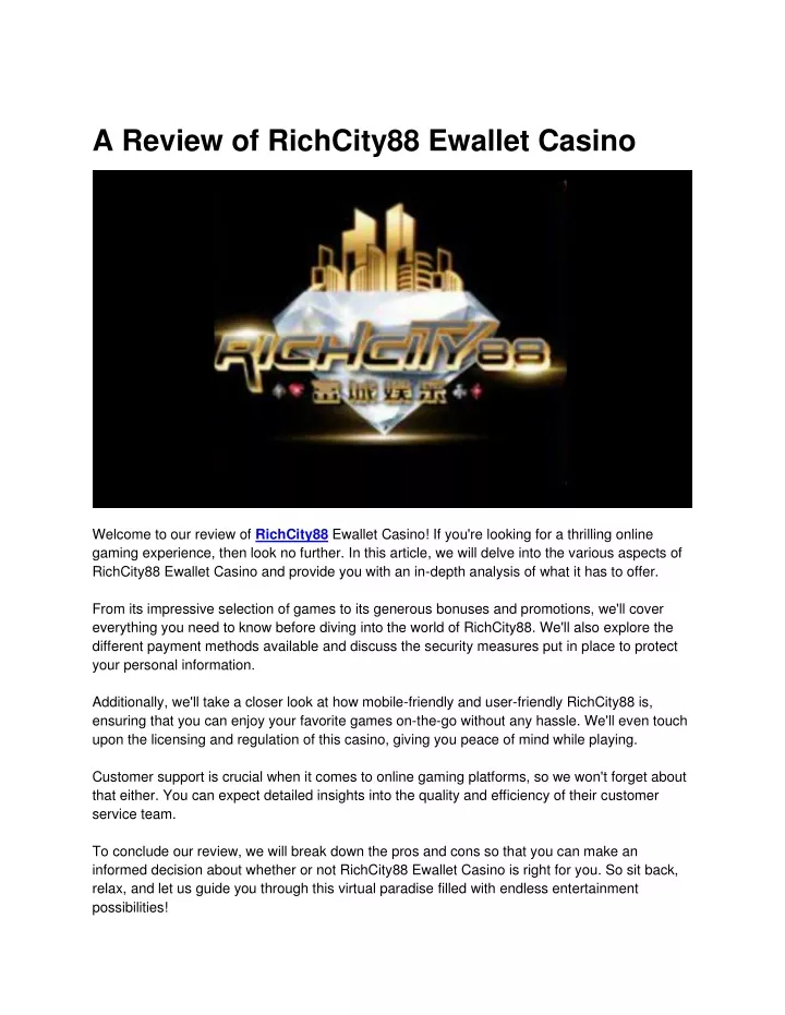 a review of richcity88 ewallet casino