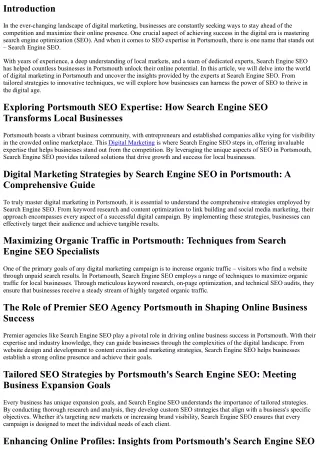 Mastering Digital Marketing in Portsmouth: Insights from Search Engine SEO Exper