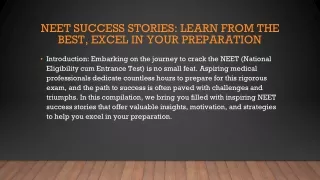 NEET Success Stories Learn from the Best, Excel in Your Preparation