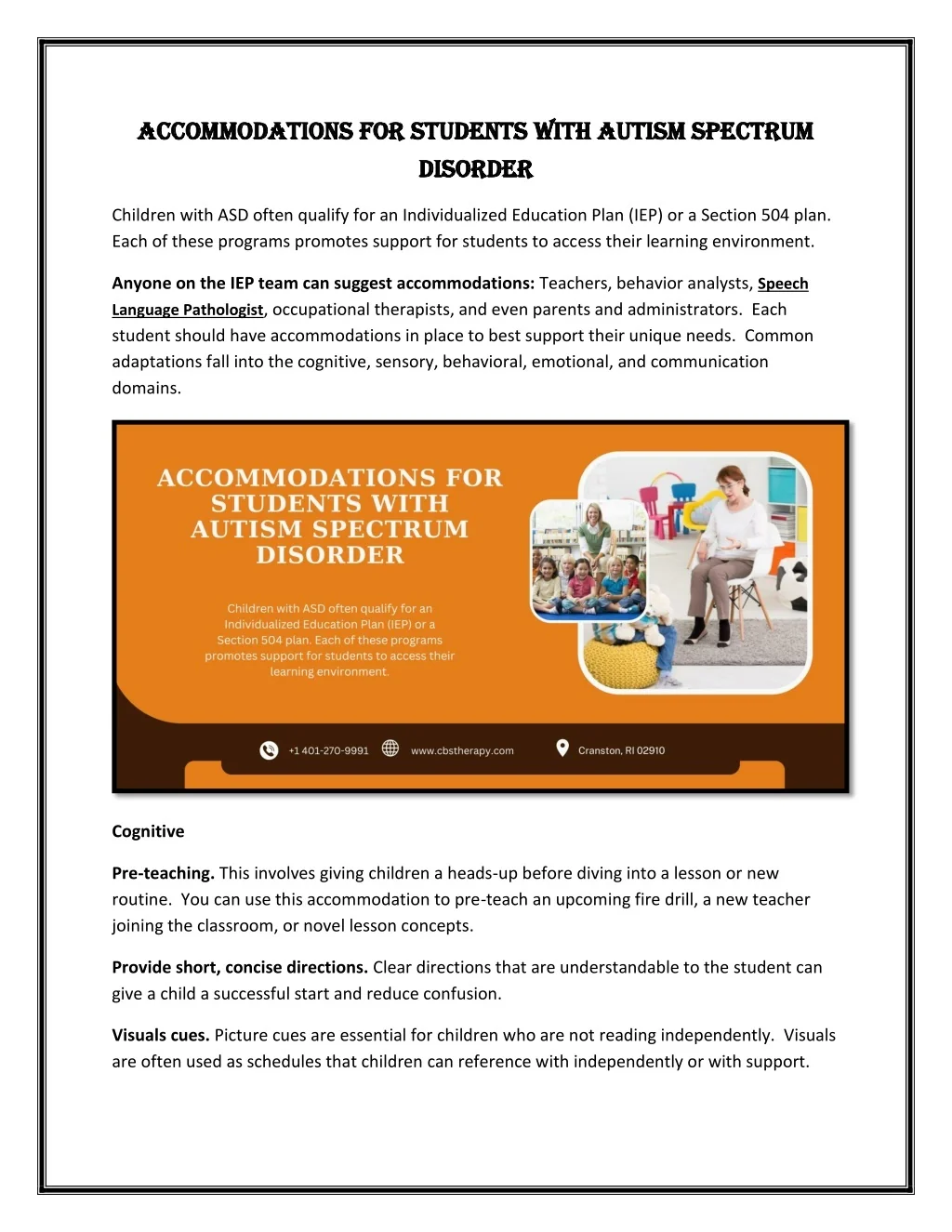 PPT - Accommodations for Students with Autism Spectrum Disorder ...