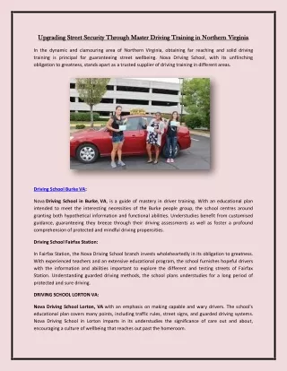 Upgrading Street Security Through Master Driving Training in Northern Virginia
