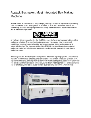 Aopack Boxmaker: Most Integrated Box Making Machine PDF