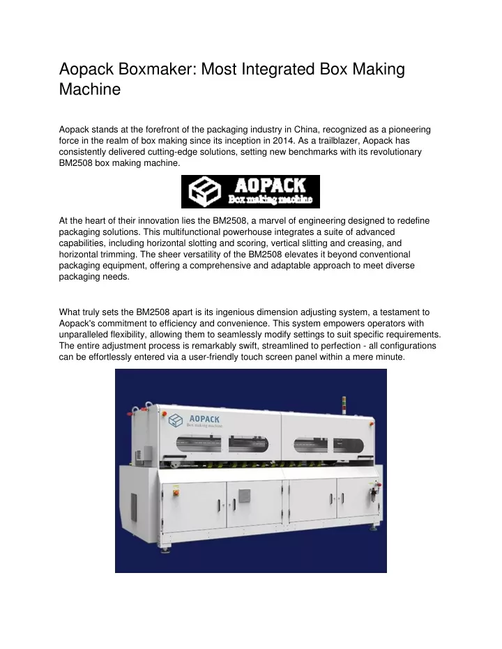 aopack boxmaker most integrated box making machine