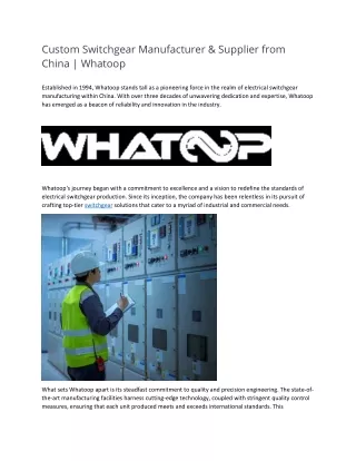 Custom Switchgear Manufacturer & Supplier from China | Whatoop