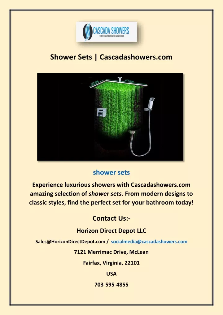 shower sets cascadashowers com