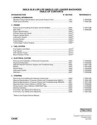 CASE 580LPS Loader Backhoe Service Repair Manual