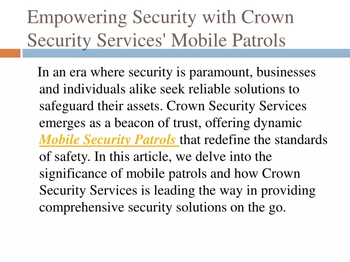 empowering security with crown security services mobile patrols