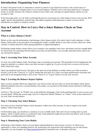 Remain in Control: How to Perform a Joker Balance Examine Your Account