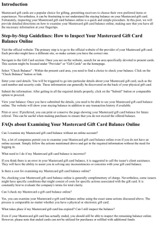 Step-by-Step Directions: How to Inspect Your Mastercard Gift Card Balance Online