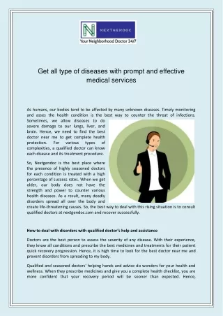 Get all type of diseases with prompt and effective medical services
