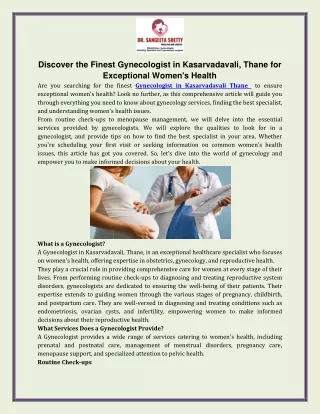 Discover the Finest Gynecologist in Kasarvadavali, Thane for Exceptional Women's Health