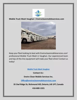Mobile Truck Wash Vaughan | Envirocleanmobileservices.com