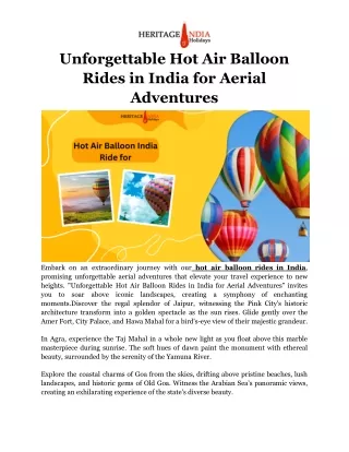 Unforgettable Hot Air Balloon Rides in India for Aerial Adventures