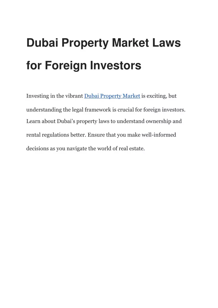 dubai property market laws for foreign investors