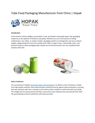 Tube Food Packaging Manufacturer from China | Hopak