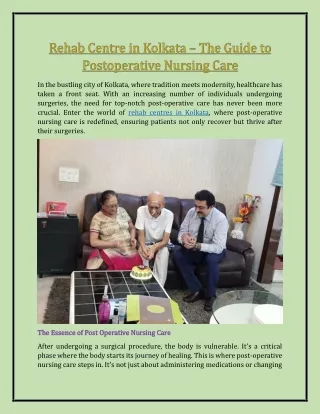 Rehab Centre in Kolkata – The Guide to Postoperative Nursing Care