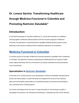 Dr. Lorena Gaviria: Transforming Healthcare through Medicina Funcional