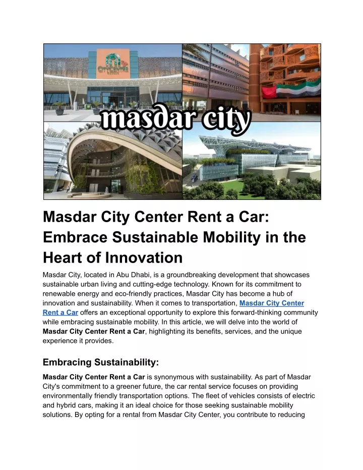 masdar city center rent a car embrace sustainable