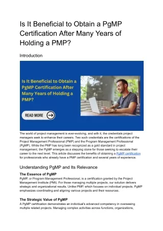 Is It Beneficial to Obtain a PgMP Certification After Many Years of Holding a PMP