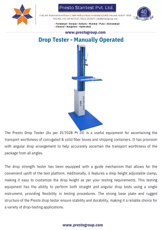 Drop Tester Machine for Packaging Design - Presto Group